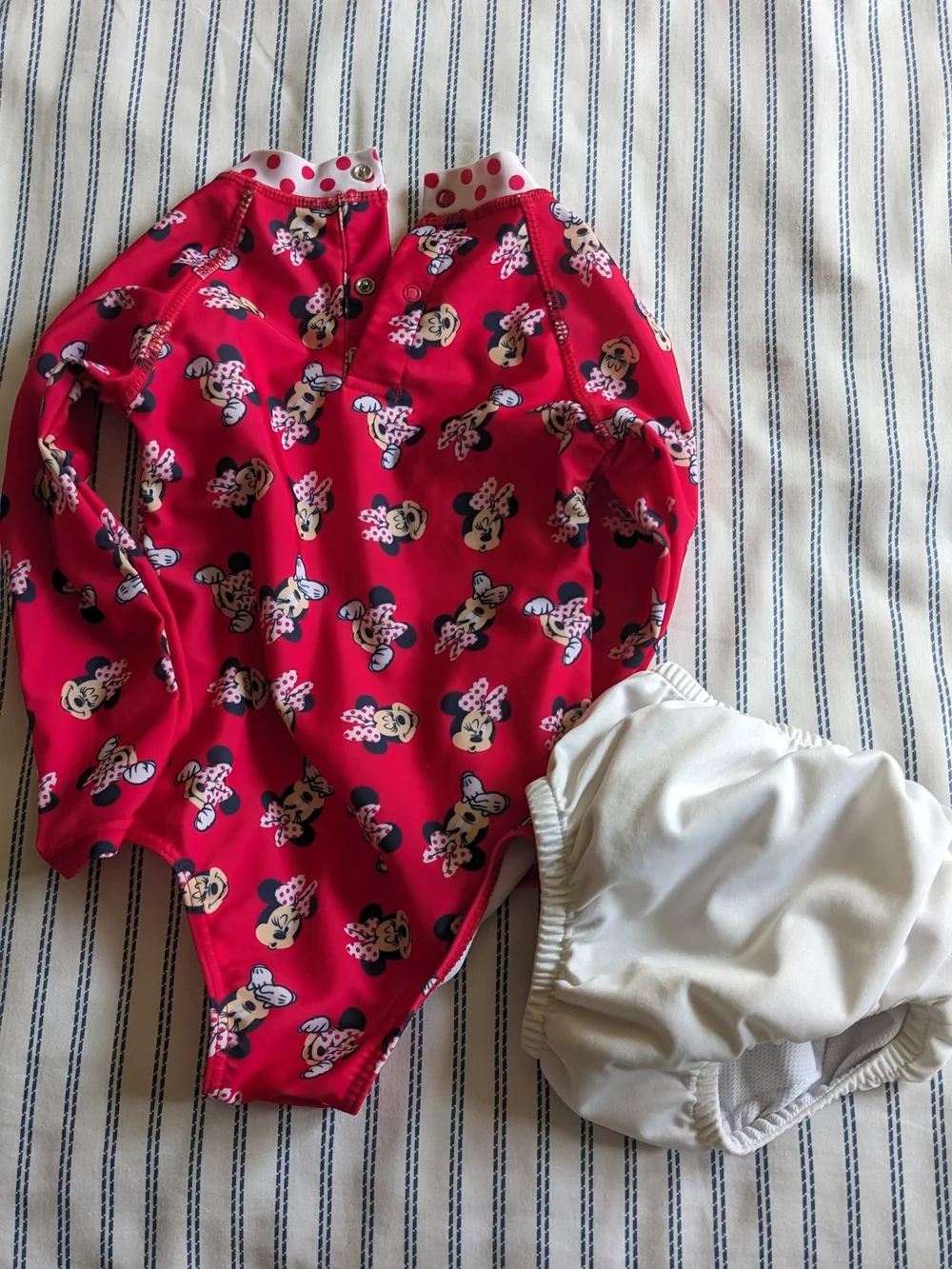 Disney Red Minnie Mouse Long-Sleeve One-Piece Swimsuit with White Swim Diaper